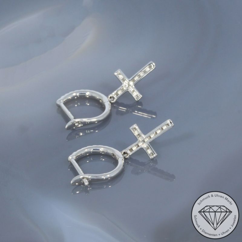 Wert 2150 € Brillant Creolen mit Kreuz Anhängern (0,27 carat) in 750er 18 K Weißgold - H1767
