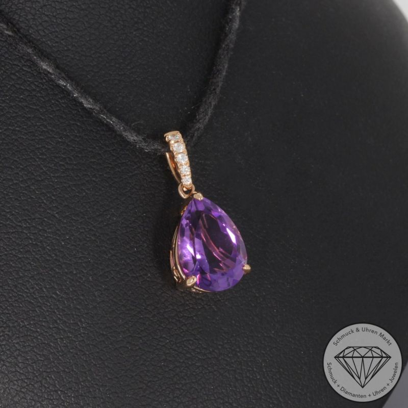 Wert 950 € Brillant Amethyst Anhänger in 750er 18 K Rosegold - 99759