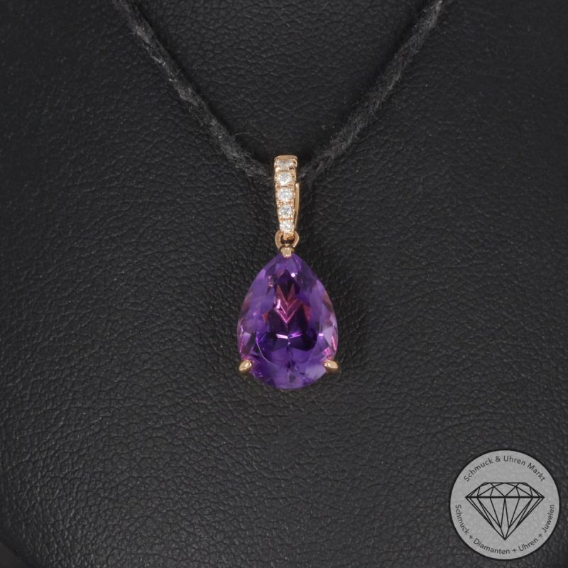 Wert 950 € Brillant Amethyst Anhänger in 750er 18 K Rosegold - 99759