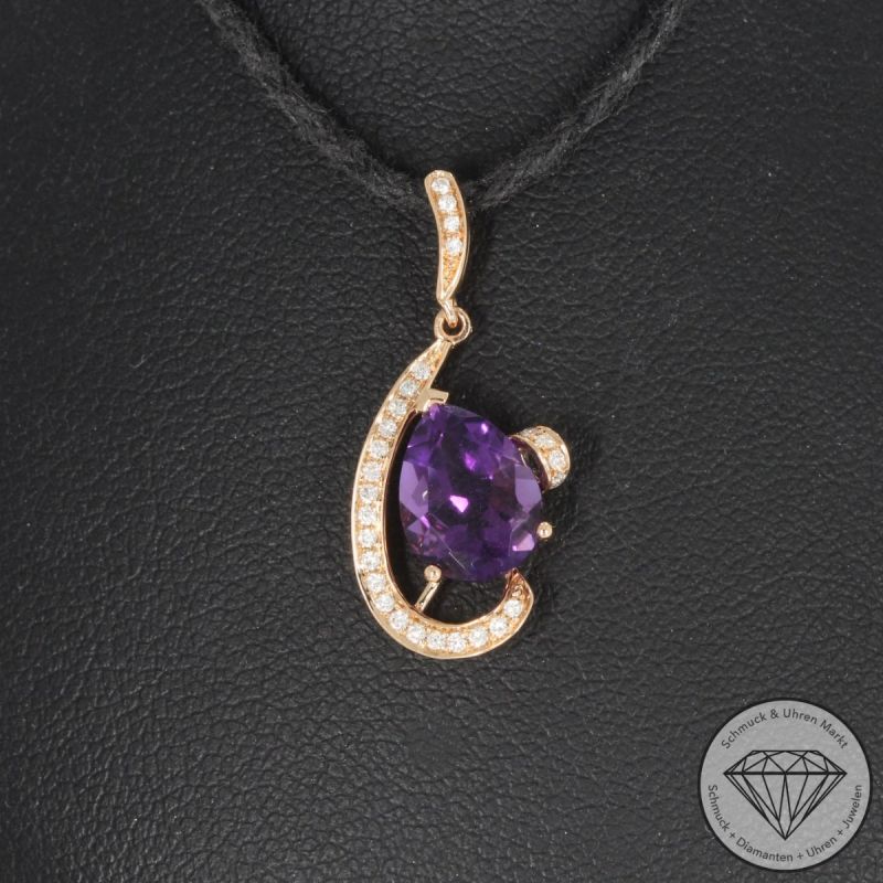 Wert 950 € Brillant Amethyst Anhänger in 750er 18 K Rosegold - 99762