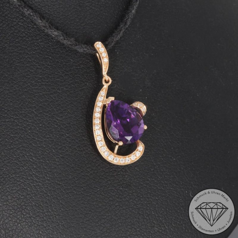Wert 950 € Brillant Amethyst Anhänger in 750er 18 K Rosegold - 99762
