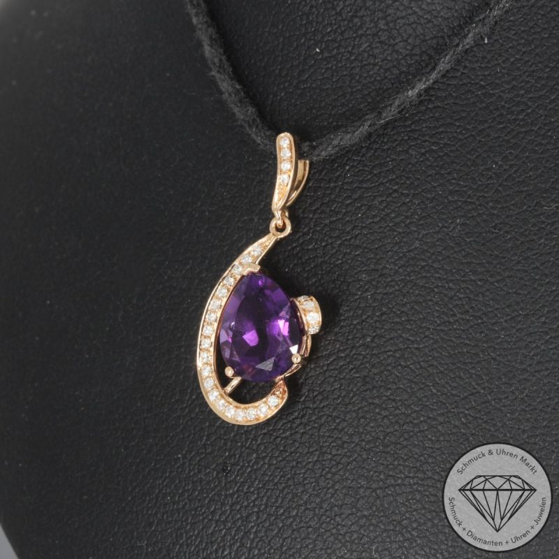 Wert 950 € Brillant Amethyst Anhänger in 750er 18 K Rosegold - 99762