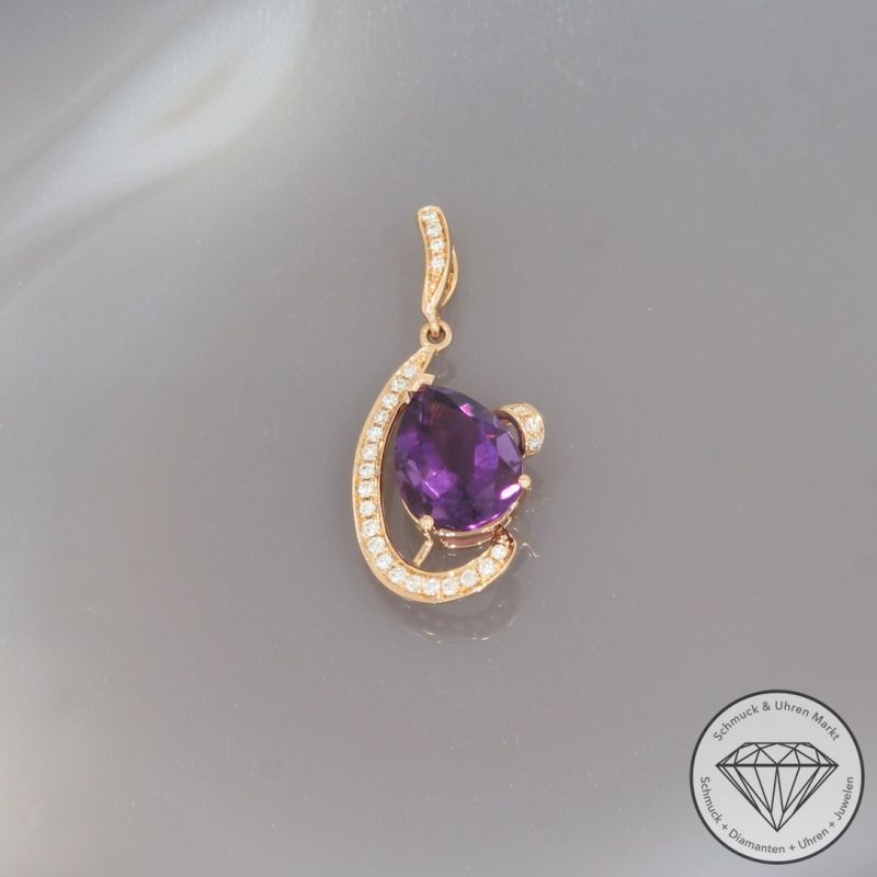 Wert 950 € Brillant Amethyst Anhänger in 750er 18 K Rosegold - 99762