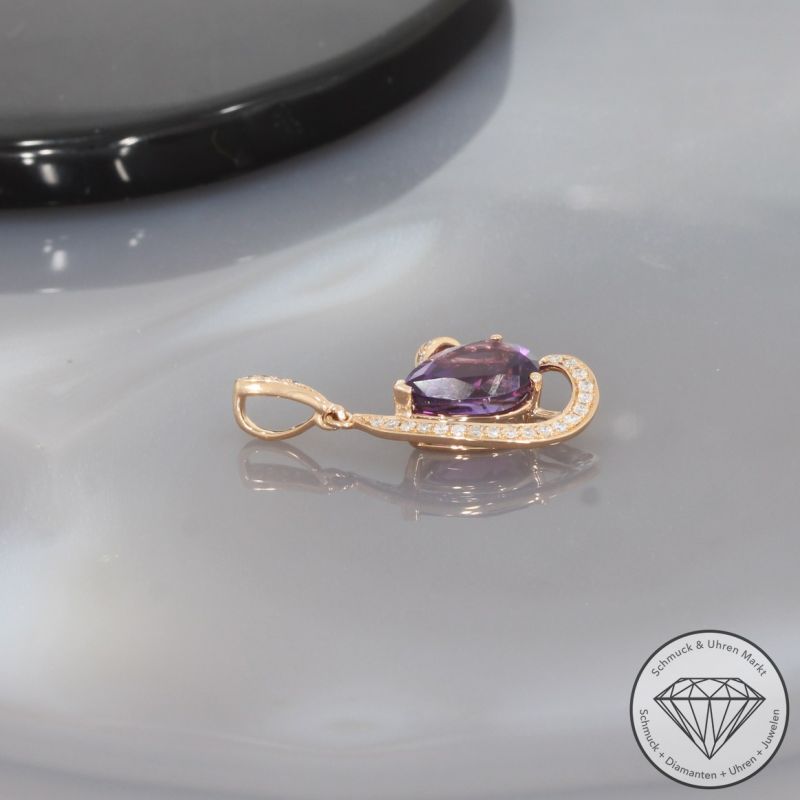 Wert 950 € Brillant Amethyst Anhänger in 750er 18 K Rosegold - 99762