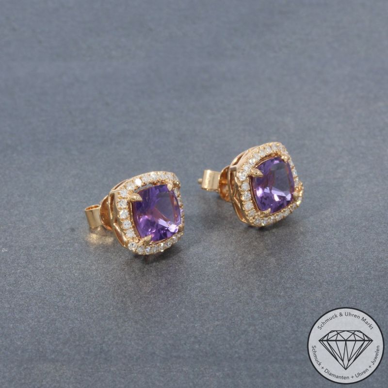 Wert 2490 € Diamant Amethyst Ohrringe in 750er 18 K Rosegold - 99764