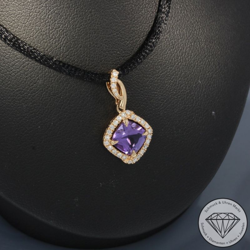 Wert 1390 € Diamant Amethyst Anhänger in 750er 18 K Rosegold - 99765