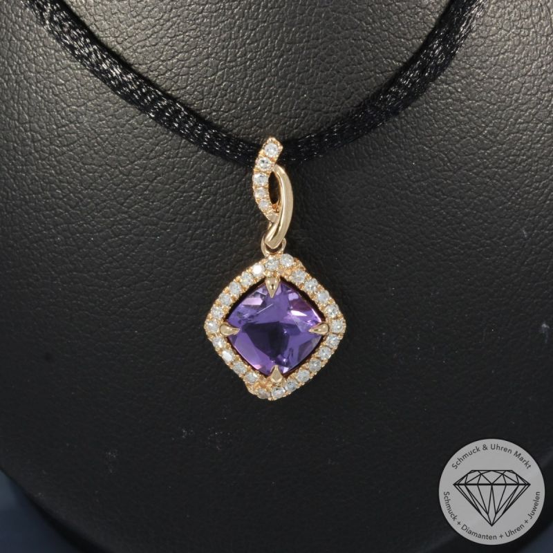 Wert 1390 € Diamant Amethyst Anhänger in 750er 18 K Rosegold - 99765