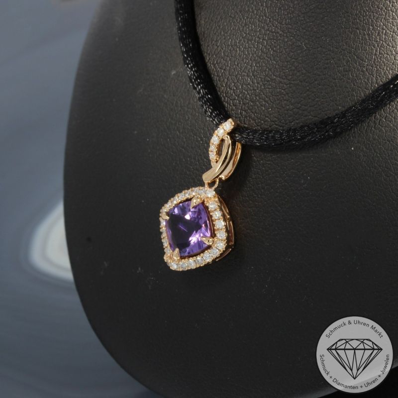Wert 1390 € Diamant Amethyst Anhänger in 750er 18 K Rosegold - 99765
