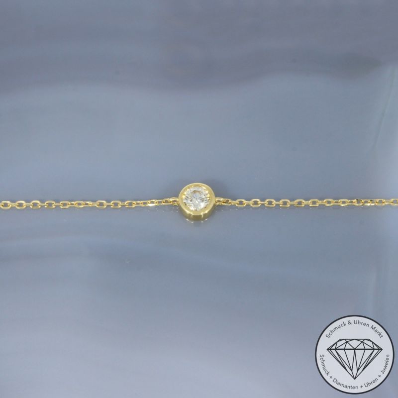Wert 950 € Solitär Brillant Armband (0,16 carat) in 750er 18 K Gelbgold - 99799