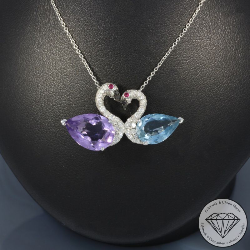 Wert 3150 € Brillant Diamant Farbedelstein Anhänger & Kette in 750er 18 K Weißgold - 99803