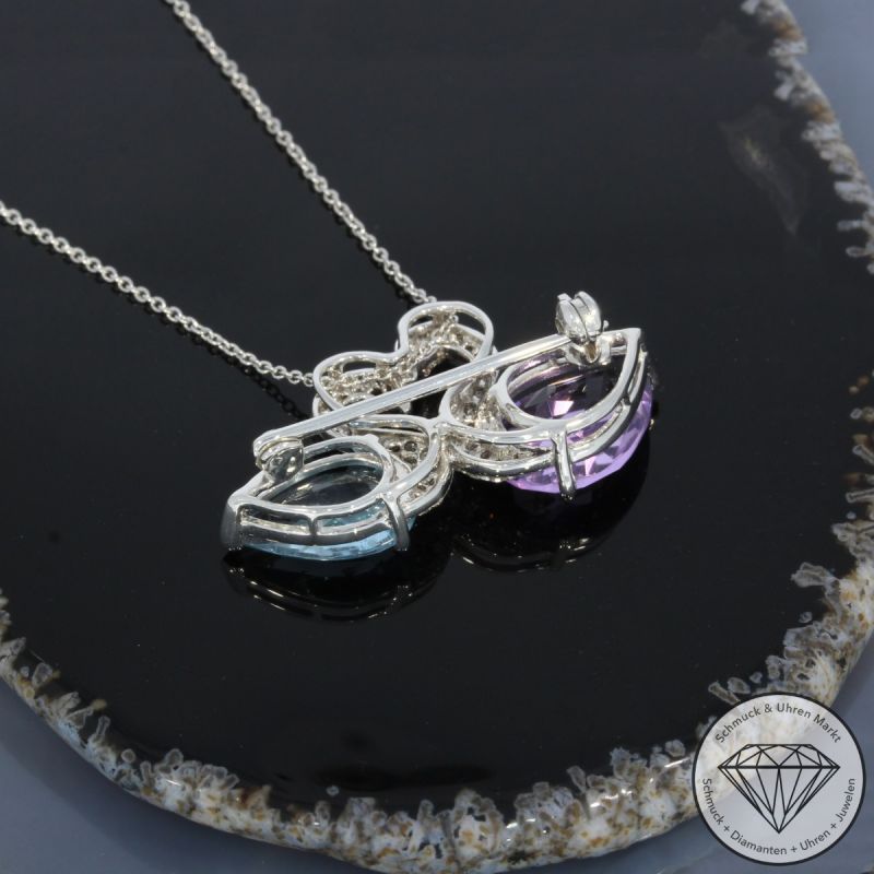 Wert 3150 € Brillant Diamant Farbedelstein Anhänger & Kette in 750er 18 K Weißgold - 99803
