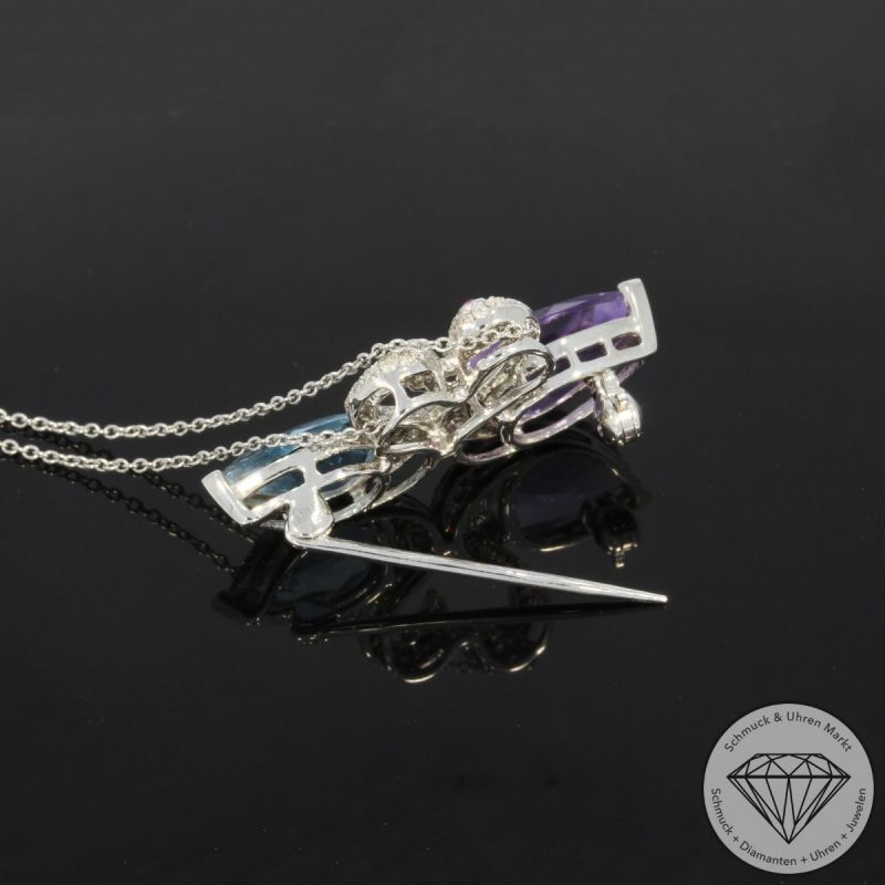 Wert 3150 € Brillant Diamant Farbedelstein Anhänger & Kette in 750er 18 K Weißgold - 99803