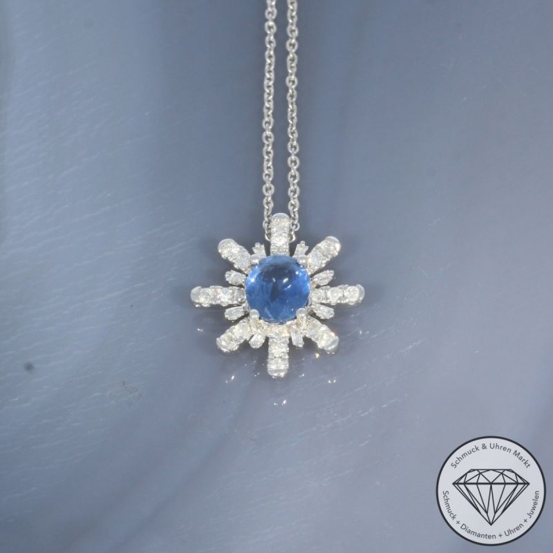 Wert 1990 € Brillant Diamant Saphir Anhänger mit Kette in 750er 18 K Weißgold - 99806