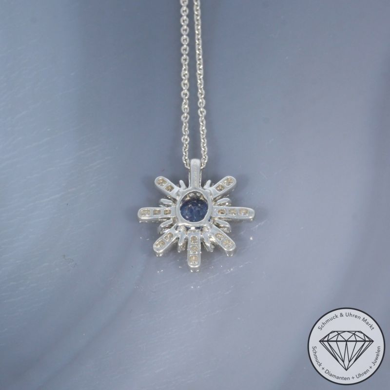Wert 1990 € Brillant Diamant Saphir Anhänger mit Kette in 750er 18 K Weißgold - 99806