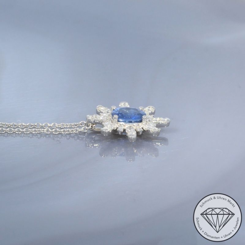 Wert 1990 € Brillant Diamant Saphir Anhänger mit Kette in 750er 18 K Weißgold - 99806