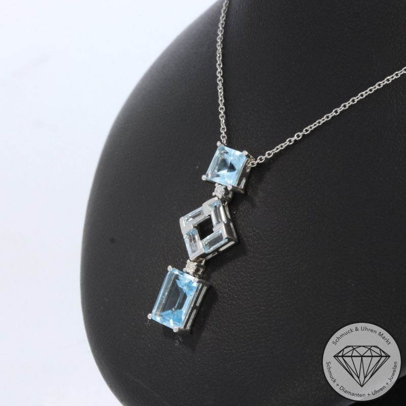 Wert 1090 € Brillant Topas Anhänger & Kette in 750er 18 K Weißgold - 99808