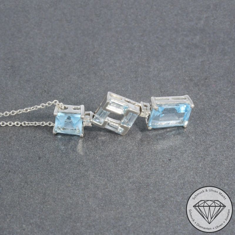 Wert 1090 € Brillant Topas Anhänger & Kette in 750er 18 K Weißgold - 99808