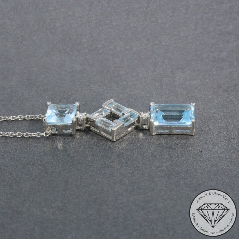 Wert 1090 € Brillant Topas Anhänger & Kette in 750er 18 K Weißgold - 99808