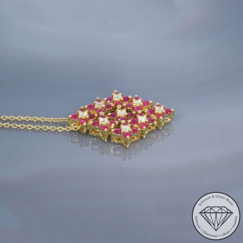 Wert 1650 € Brillant Rubin Collier in 750er 18 K Gelbgold - 99812