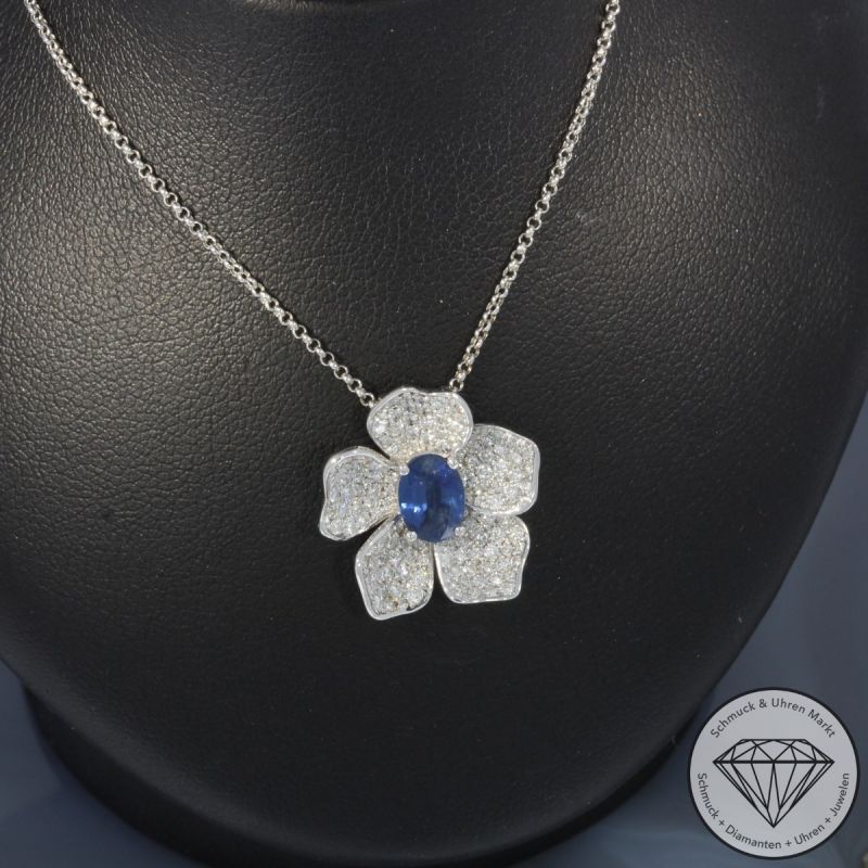 Wert 3590 € Brillant Saphir Anhänger mit Kette in 750er 18 K Weißgold - 99817