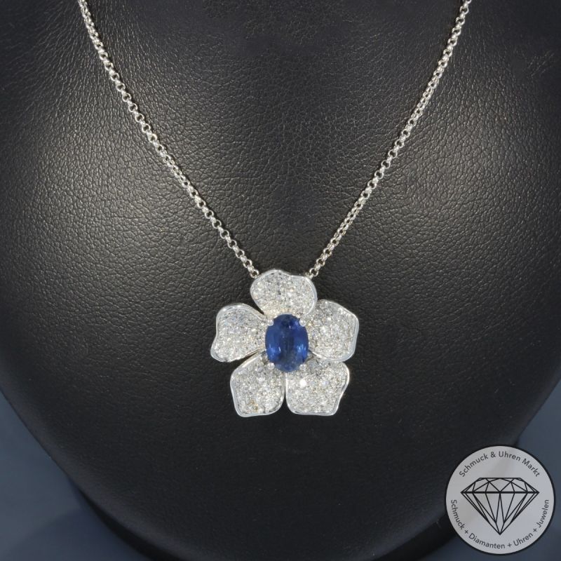 Wert 3590 € Brillant Saphir Anhänger mit Kette in 750er 18 K Weißgold - 99817