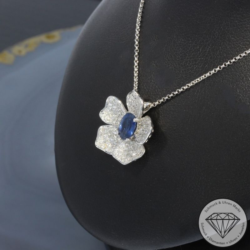 Wert 3590 € Brillant Saphir Anhänger mit Kette in 750er 18 K Weißgold - 99817