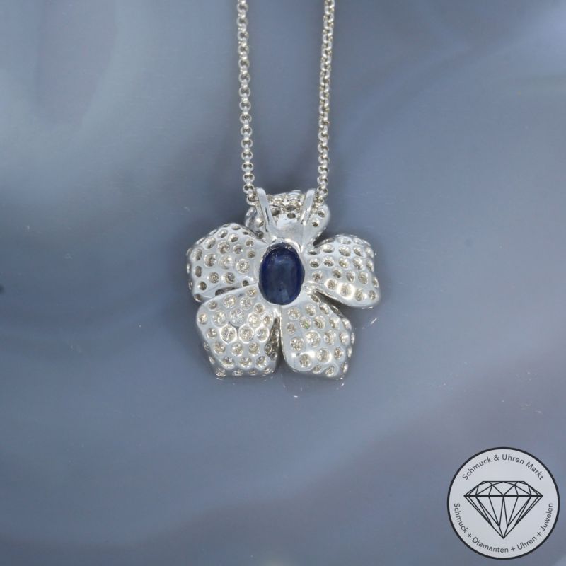 Wert 3590 € Brillant Saphir Anhänger mit Kette in 750er 18 K Weißgold - 99817