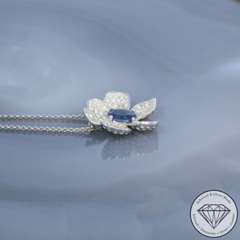 Wert 3590 € Brillant Saphir Anhänger mit Kette in 750er 18 K Weißgold - 99817