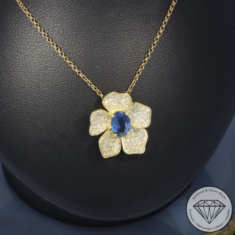 Wert 3590 € Brillant Saphir Anhänger mit Kette in 750er 18 K Gelbgold - 99818