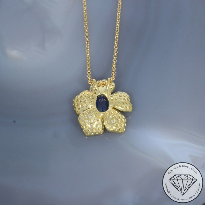 Wert 3590 € Brillant Saphir Anhänger mit Kette in 750er 18 K Gelbgold - 99818