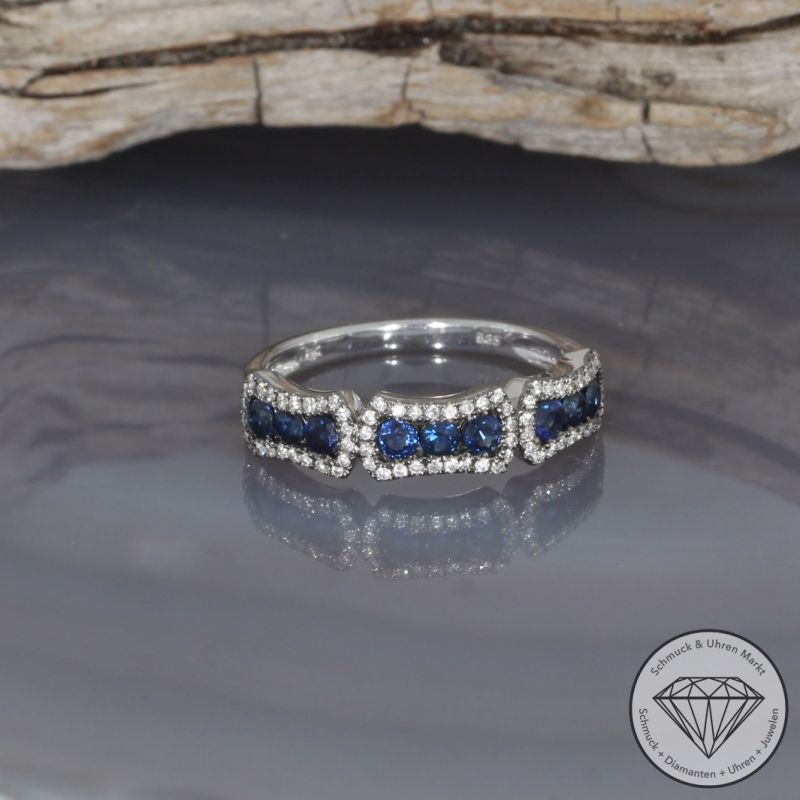 Wert 1650 € Brillant Saphir Ring in 585er 14 K Weißgold - 99835