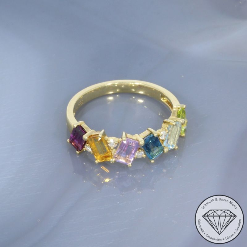 Wert 1390 € Brillant Farbedelstein Ring in 585er 14 K Gelbgold - 99845
