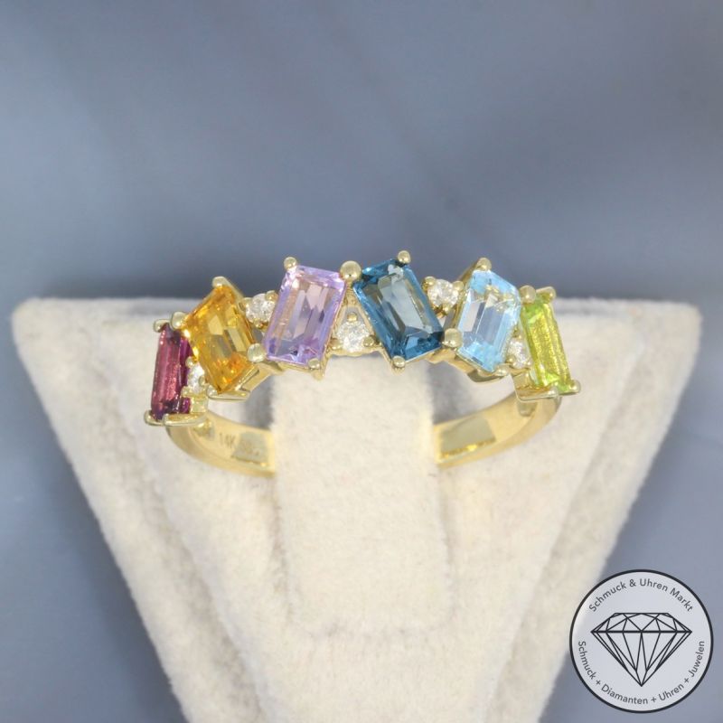 Wert 1390 € Brillant Farbedelstein Ring in 585er 14 K Gelbgold - 99845