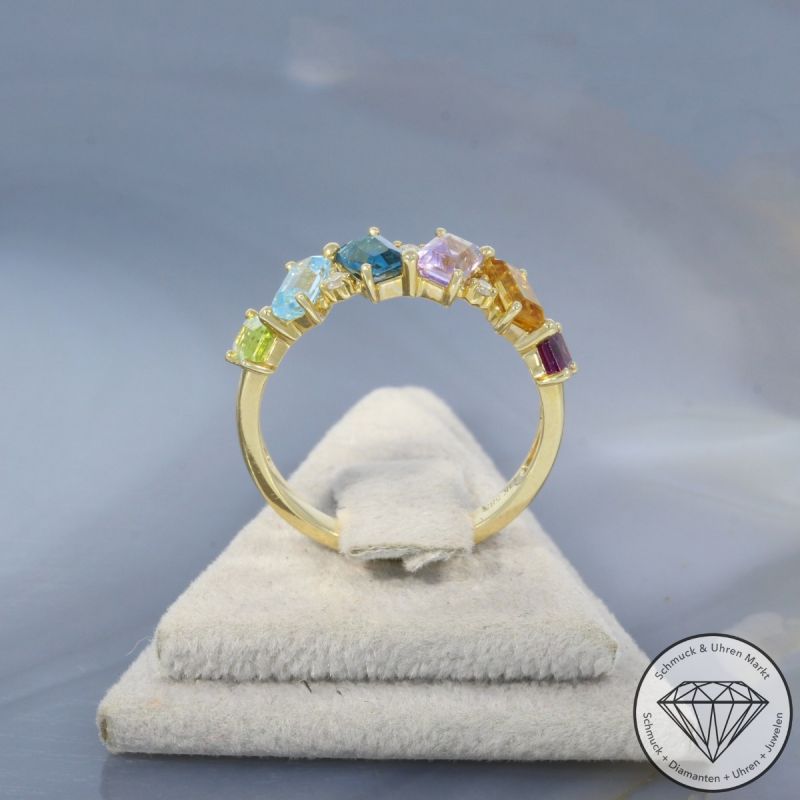 Wert 1390 € Brillant Farbedelstein Ring in 585er 14 K Gelbgold - 99845