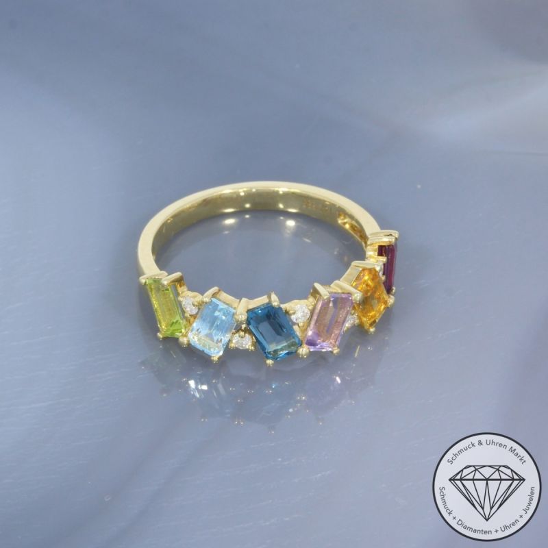Wert 1390 € Brillant Farbedelstein Ring in 585er 14 K Gelbgold - 99845