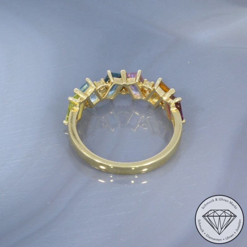 Wert 1390 € Brillant Farbedelstein Ring in 585er 14 K Gelbgold - 99845