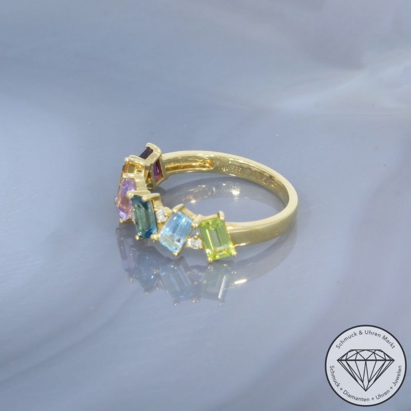 Wert 1390 € Brillant Farbedelstein Ring in 585er 14 K Gelbgold - 99845