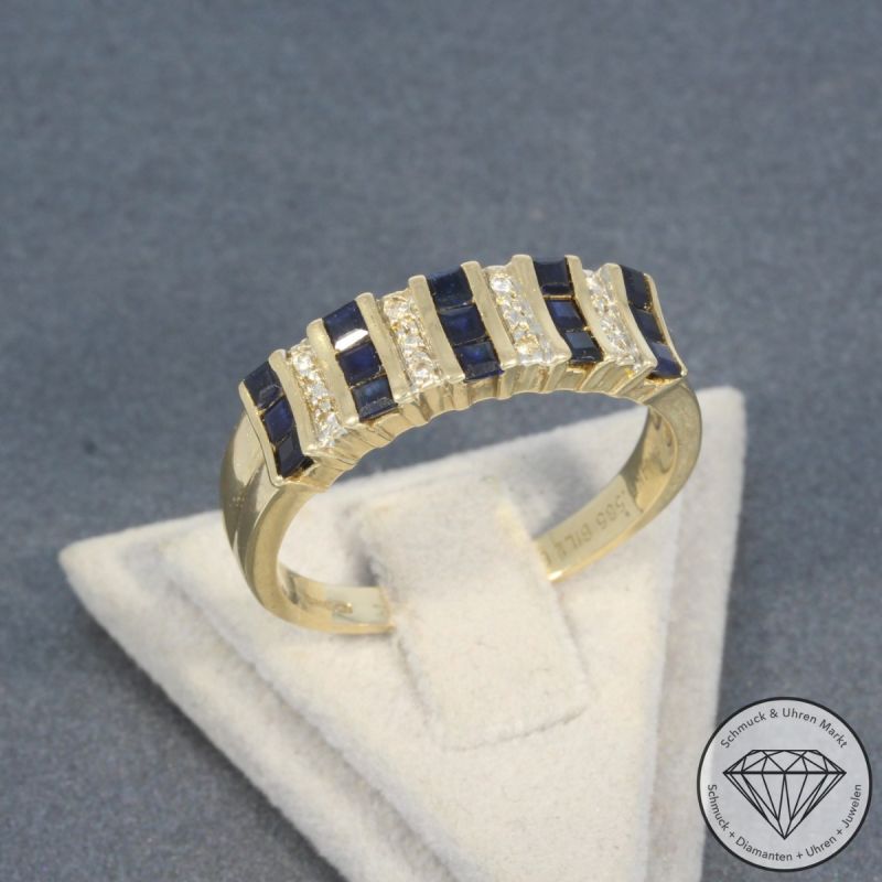 Wert 1720 € Diamant Saphir Ring in 585er 14 K Gelbgold - 99873