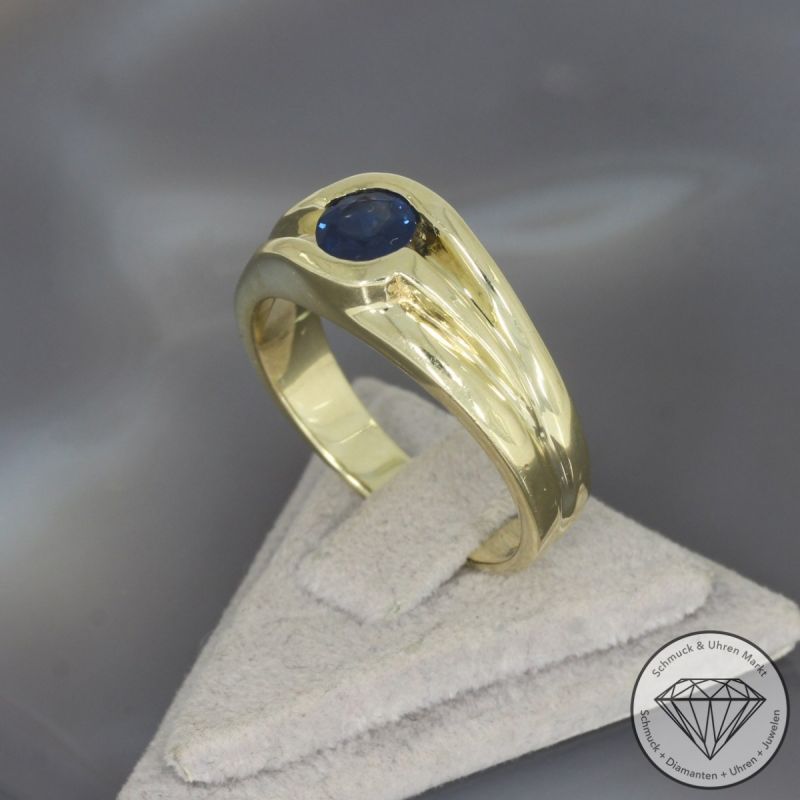 Wert 2400 € Saphir Ring Unisex 585er/14 Karat Gelb Gold Größe 65 – 99876
