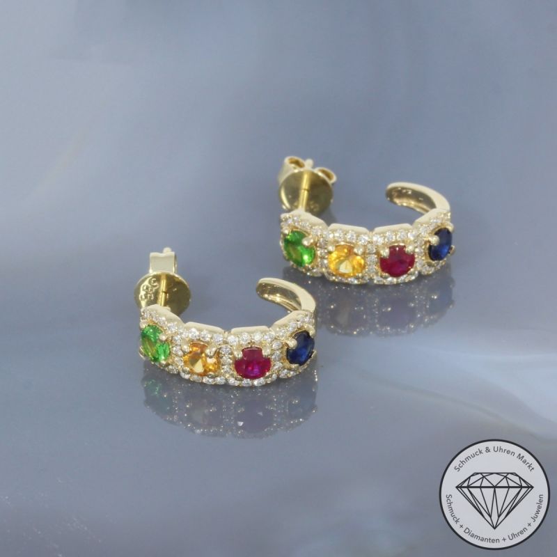 Wert 2690 € Brillant Farbedelstein Ohrringe in 585er 14 K Gelbgold - H1008
