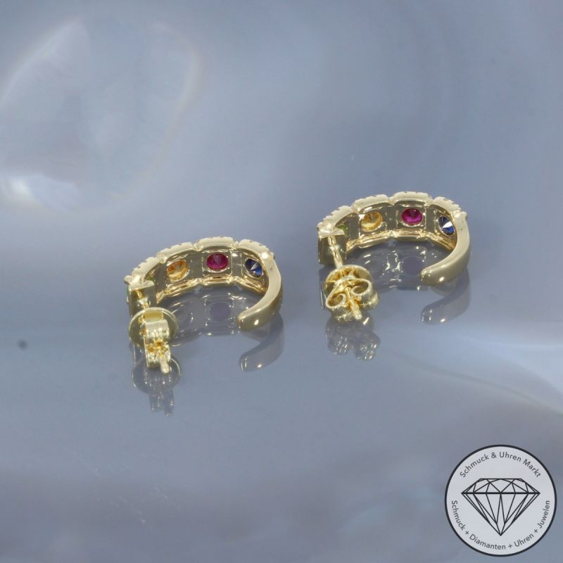 Wert 2690 € Brillant Farbedelstein Ohrringe in 585er 14 K Gelbgold - H1008