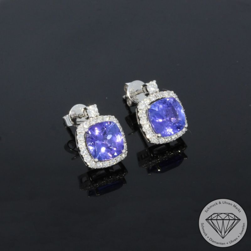 Wert 4090 € Brillant Tansanit Ohrringe in 585er 14 K Weißgold - H1094