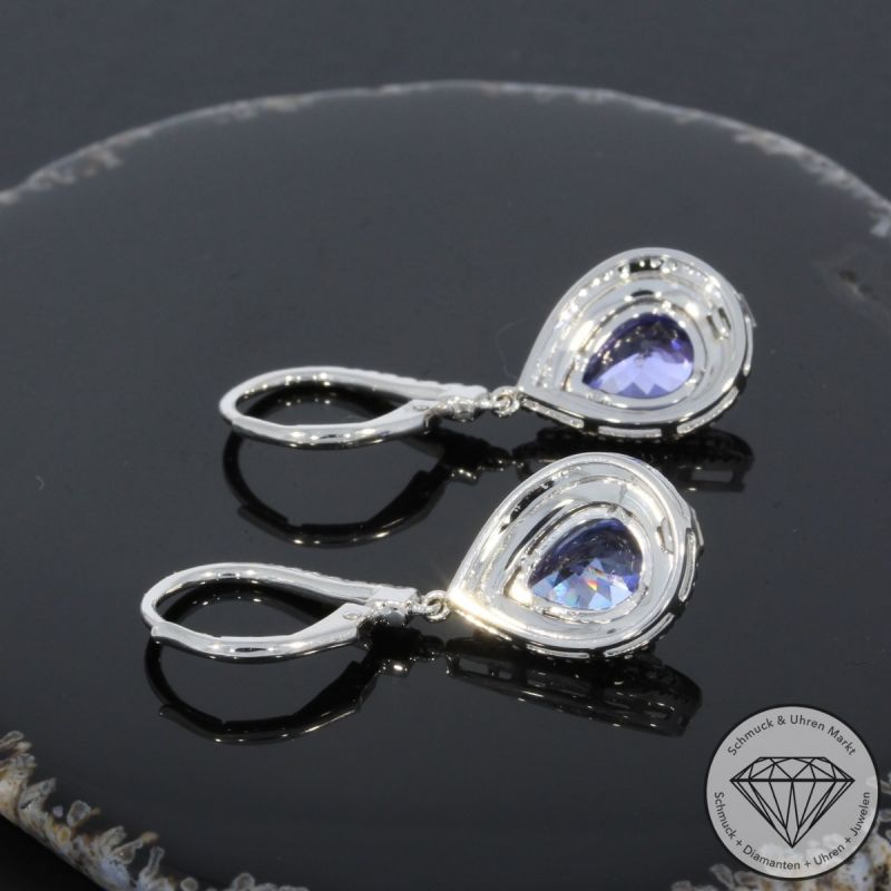 Wert 4350 € Brillant Diamant Tansanit Ohrringe in 585er 14 K Weißgold - H1095