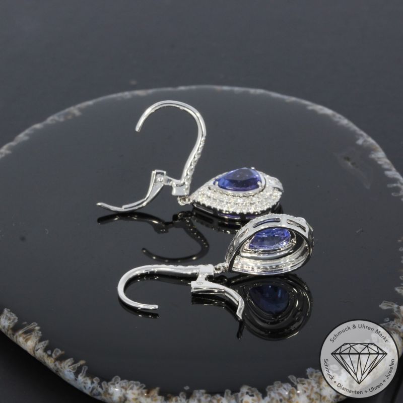 Wert 4350 € Brillant Diamant Tansanit Ohrringe in 585er 14 K Weißgold - H1095