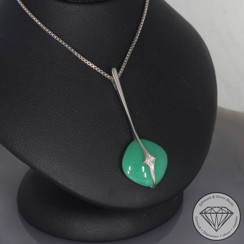 Wert 990 € Brillant Chrysopras Anhänger mit Kette in 585er 14 K Weißgold - 99919