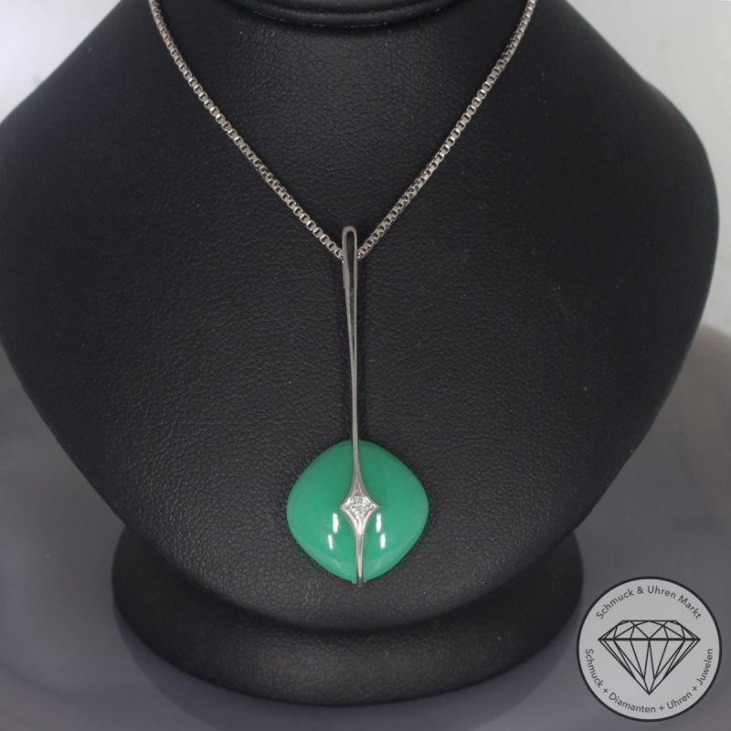 Wert 990 € Brillant Chrysopras Anhänger mit Kette in 585er 14 K Weißgold - 99919
