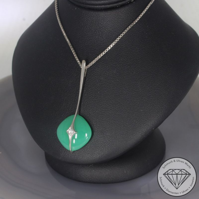 Wert 990 € Brillant Chrysopras Anhänger mit Kette in 585er 14 K Weißgold - 99919