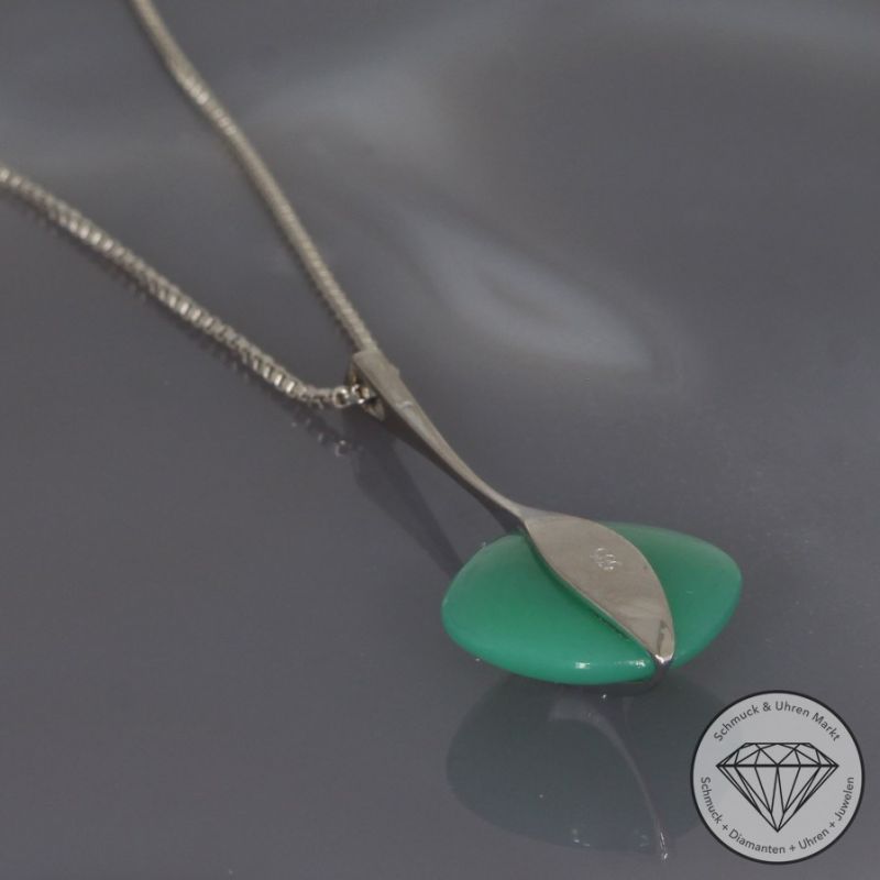 Wert 990 € Brillant Chrysopras Anhänger mit Kette in 585er 14 K Weißgold - 99919