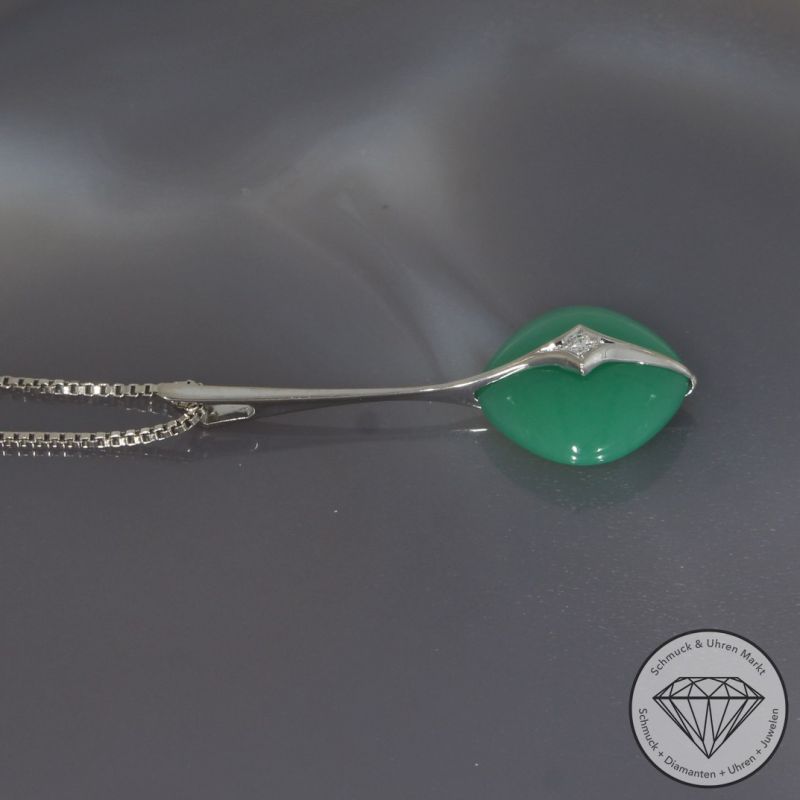 Wert 990 € Brillant Chrysopras Anhänger mit Kette in 585er 14 K Weißgold - 99919