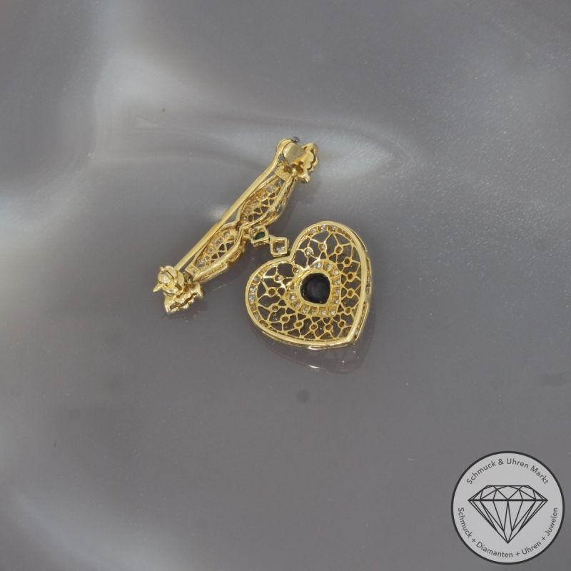 Wert 2750 € Brillant Diamant Farbedelstein Brosche in 750er 18 K Gelbgold - 99950